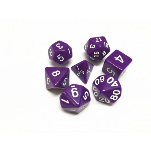 Purple Roleplaying Dice Set ideal for DND with matching small cotton drawstring dice bag